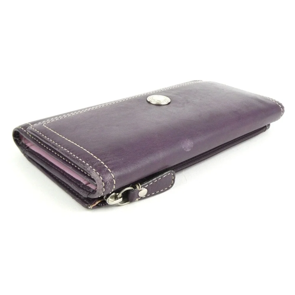 Coach Purple Leather Trifold Checkbook Wallet